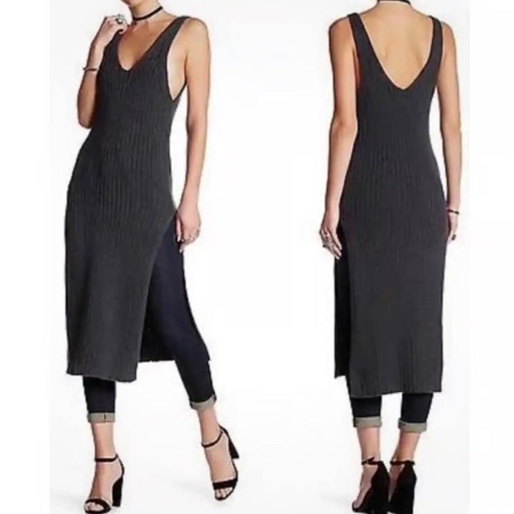 Free People Emmy Ribbed Midi Cotton dress large in graphite